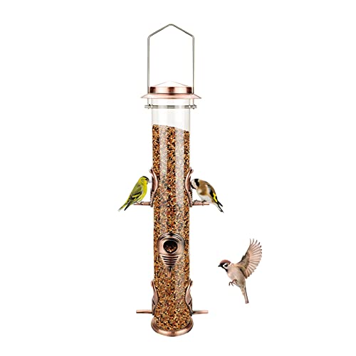 MIXXIDEA 1PK Metal Wild Bird Feeder,Squirrel Proof Bird Feeders for Outside,Hanging 6 Port Tube Bird Feeder,Finch Bird Feeder for Attracting Birds in Your Lawn, Garden, Balcony-Antique Copper - Image 1