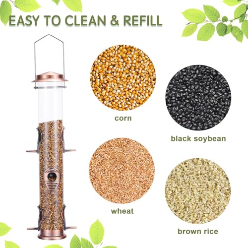 MIXXIDEA 1PK Metal Wild Bird Feeder,Squirrel Proof Bird Feeders for Outside,Hanging 6 Port Tube Bird Feeder,Finch Bird Feeder for Attracting Birds in Your Lawn, Garden, Balcony-Antique Copper - Image 3