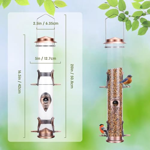 MIXXIDEA 1PK Metal Wild Bird Feeder,Squirrel Proof Bird Feeders for Outside,Hanging 6 Port Tube Bird Feeder,Finch Bird Feeder for Attracting Birds in Your Lawn, Garden, Balcony-Antique Copper - Image 2