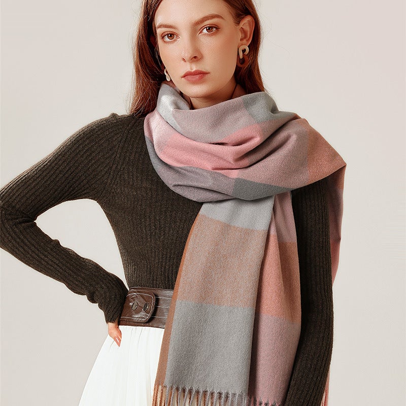 2025 Fashion Women'S Scarf Striped Plaid Large Shawl Elegant Socialite Style Warm Scarf Women'S High-End Sense - Image 2