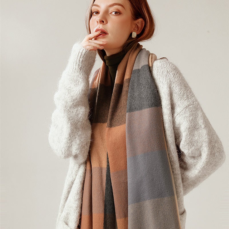 2025 Fashion Women'S Scarf Striped Plaid Large Shawl Elegant Socialite Style Warm Scarf Women'S High-End Sense - Image 5