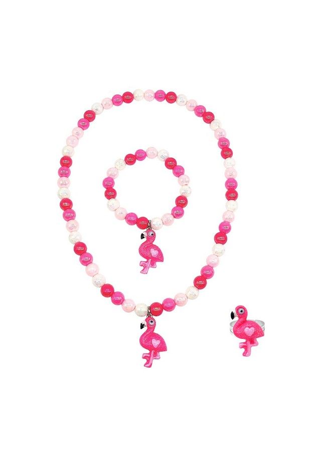 Elesa Miracle Little Girl Plush Purse Handbag Kids Necklace Pretend Play Toy Playset Jewelry Crossbody Purse For Children Toddler Baby Girls Flamingo  - Image 3
