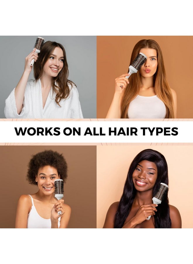 Lily England Round Hair Brush Set, 4 Piece Professional Blow Dry Kit With 3 Round Brushes And Comb For Styling, Beauty Gifts Sets For Women (White) 