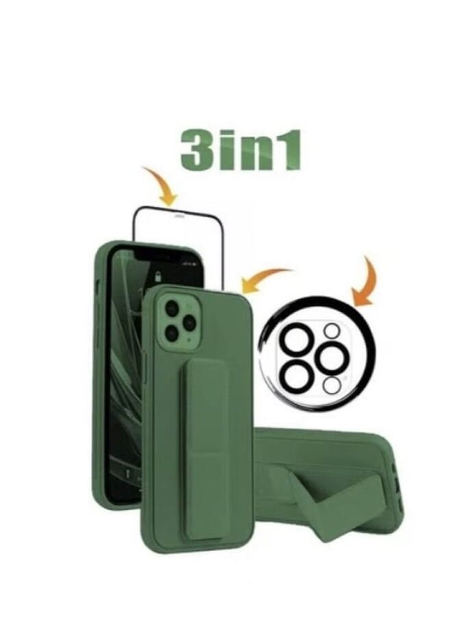S-TOP 3 in 1 back cover with hand grip 1 screen cover and camera cover for iPhone 13 Pro Green - Image 1