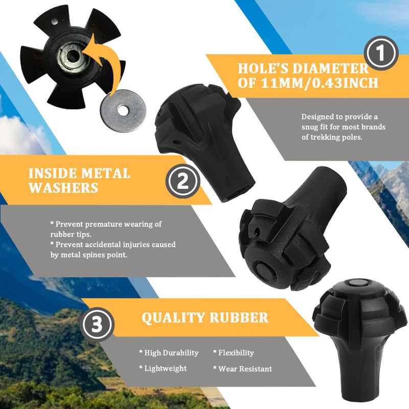 Favuit Hiking Pole Tips, Walking Stick Rubber Tips Trekking Poles 6Pcs Replacement Protectors Boot Tips Rubber Feet fits Most Standard Hiking Sticks 11mm Hole Diameter - Image 5