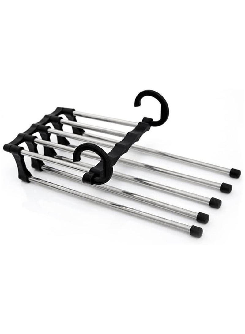 Black High Quality 5 In 1 Stainless Steel Multilayer Multifunction Magic Pants Rack Trouser Hanger Silver-Black 15.5x36cm  - Image 1