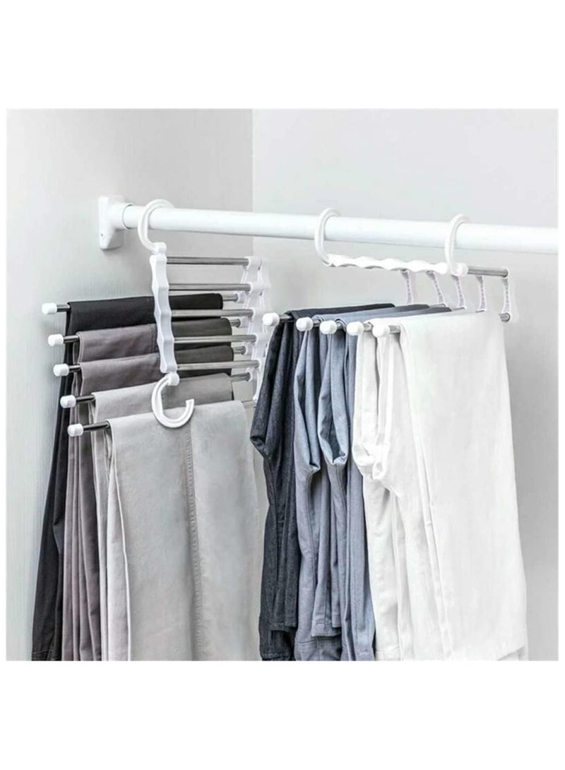 Black High Quality 5 In 1 Stainless Steel Multilayer Multifunction Magic Pants Rack Trouser Hanger Silver-Black 15.5x36cm  - Image 3