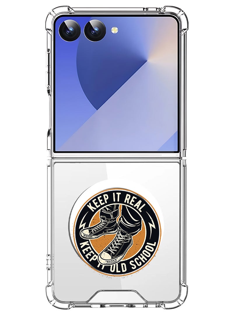 Theodor Magnetic Case for Samsung Galaxy Z Flip 7 Compatible with MagSafe Wireless Charging, Shockproof Phone Bumper Cover Old school - Image 1