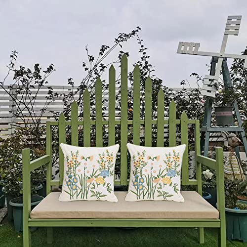 Pilmandu Set of 2 Embroidered Decorative Throw Pillow Covers Couch Square Pillowcases Cushion for Bedroom Sofa Farmhouse Decor 18x18 Inch (Yellow Daisy) - Image 5
