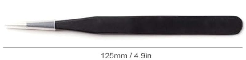 Professional Anti-Static Precision Technology Tweezers, Non-magnetic Straight Pointed Tip, Stainless Steel Plastic Coated, Full Length 120mm, Black - Image 2