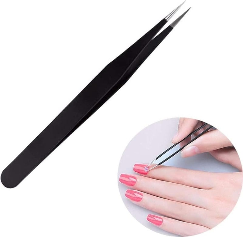 Professional Anti-Static Precision Technology Tweezers, Non-magnetic Straight Pointed Tip, Stainless Steel Plastic Coated, Full Length 120mm, Black - Image 3