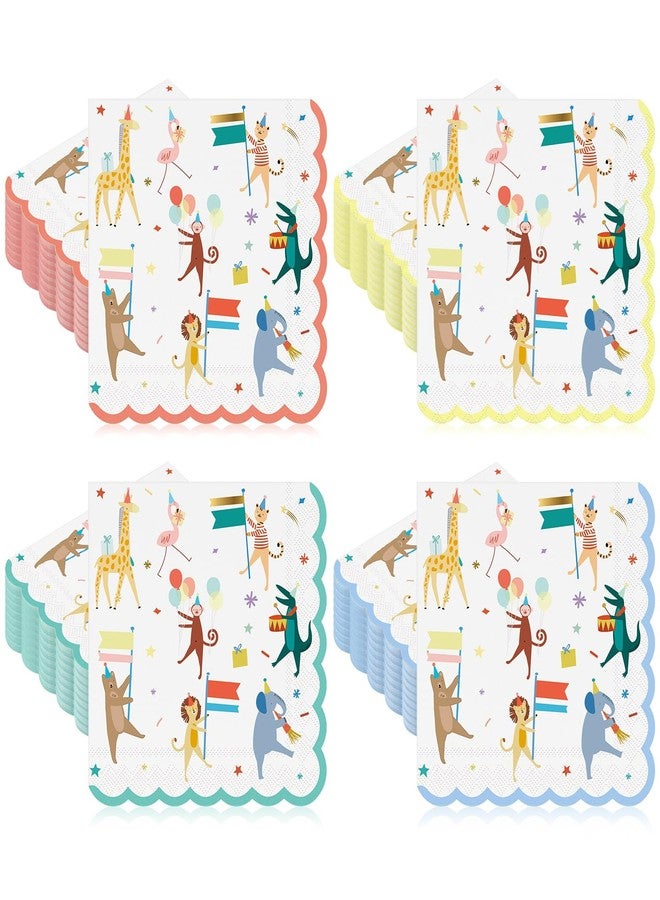 Maxdot 100 Pcs Large Animal Parade Theme Napkins 6.5 Inches Disposable Paper Napkins with Cute Jungle Safari Animal Design for Zoo Theme Party, Baby Shower Birthday Decorations - Image 1