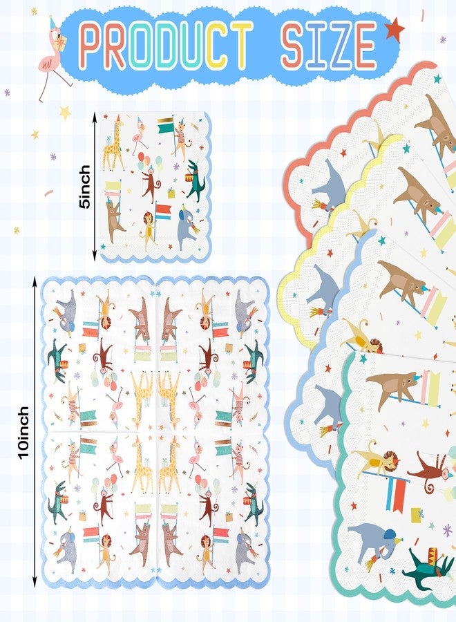 Maxdot 100 Pcs Large Animal Parade Theme Napkins 6.5 Inches Disposable Paper Napkins with Cute Jungle Safari Animal Design for Zoo Theme Party, Baby Shower Birthday Decorations - Image 2