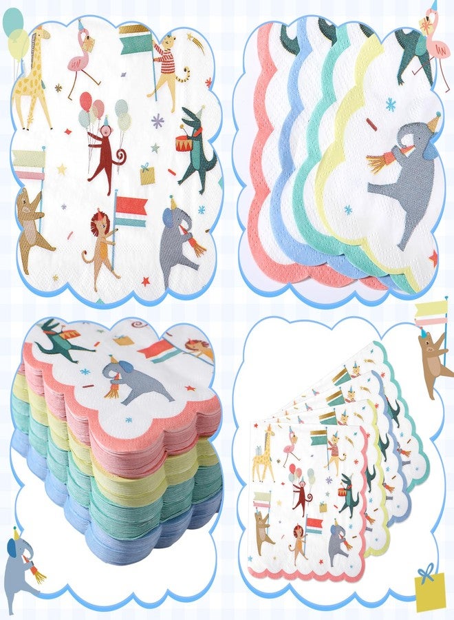 Maxdot 100 Pcs Large Animal Parade Theme Napkins 6.5 Inches Disposable Paper Napkins with Cute Jungle Safari Animal Design for Zoo Theme Party, Baby Shower Birthday Decorations - Image 3
