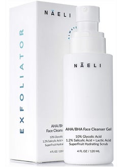 AHA / BHA Exfoliating Face Wash - 10% Glycolic Acid & Salicylic Acid Cleanser, Anti Aging Acne & Wrinkle Reducing Facial Exfoliant, Pore Minimizer & Brightening Scrub - Vegan & Cruelty Free, 4 oz (AHA