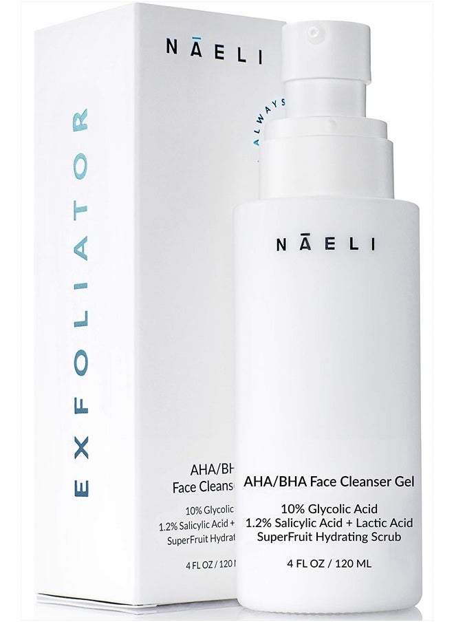 NAELI - AHA / BHA Exfoliating Face Wash - 10% Glycolic Acid & Salicylic Acid Cleanser, Anti Aging Acne & Wrinkle Reducing Facial Exfoliant, Pore Minimizer & Brightening Scrub - Vegan & Cruelty Free, 4 oz (AHA - Image 1