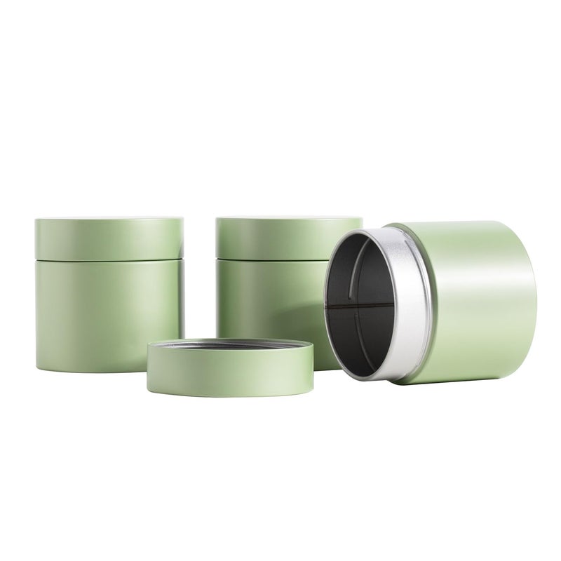 Tianhui 3 Packs Tea Tin Canister for Loose Tea Metal Tea Canister 9 oz 15 oz Round Tin Can for Coffee Beans Tea Container for Kitchen Storage Sugar Matcha Spice Powder (Mint Green, S_2.95x2.95) - Image 1