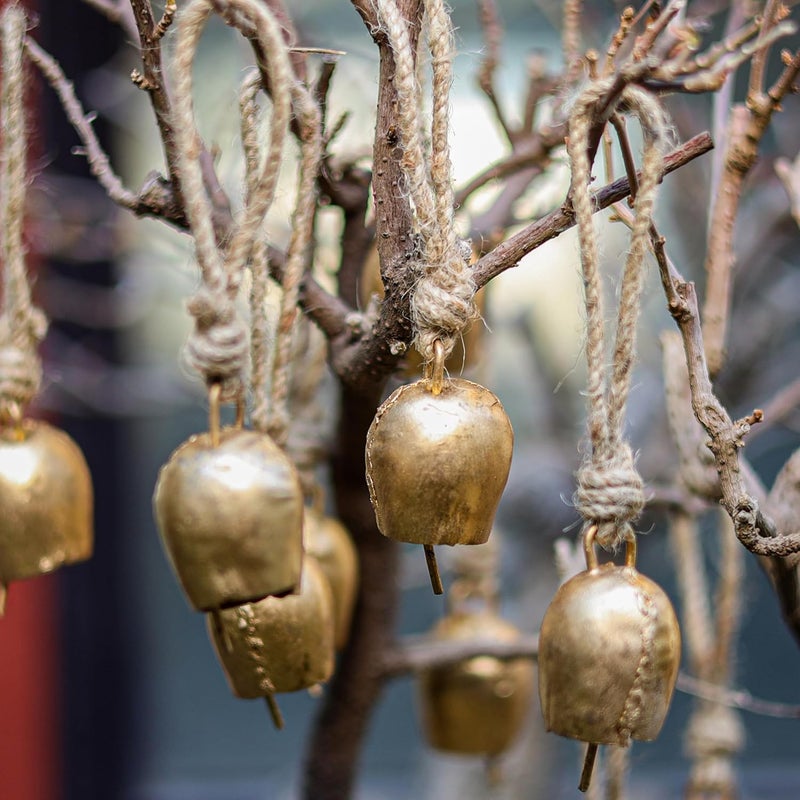 DULI Pack of 10 Rustic Mini Bell – Vintage Brass Hanging Bells for Decor & Craft (Wholesale), Wall Art, Diwali Decor, Home Decor Hanging Bells (Packof10: SmallBellswithRope) - Image 4
