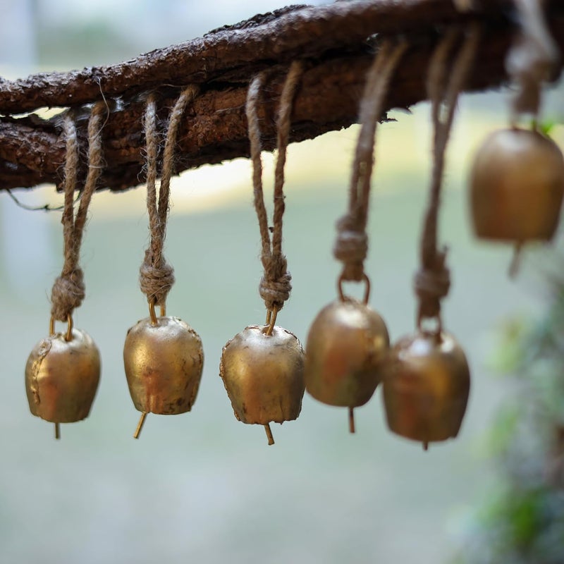 DULI Pack of 10 Rustic Mini Bell – Vintage Brass Hanging Bells for Decor & Craft (Wholesale), Wall Art, Diwali Decor, Home Decor Hanging Bells (Packof10: SmallBellswithRope) - Image 2