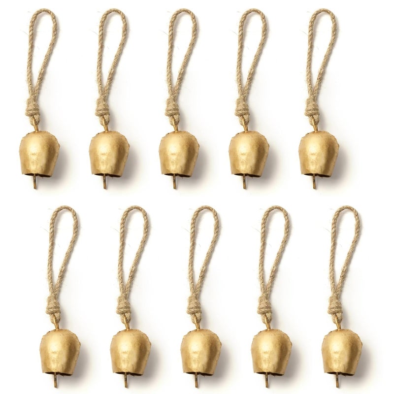 DULI Pack of 10 Rustic Mini Bell – Vintage Brass Hanging Bells for Decor & Craft (Wholesale), Wall Art, Diwali Decor, Home Decor Hanging Bells (Packof10: SmallBellswithRope) - Image 5