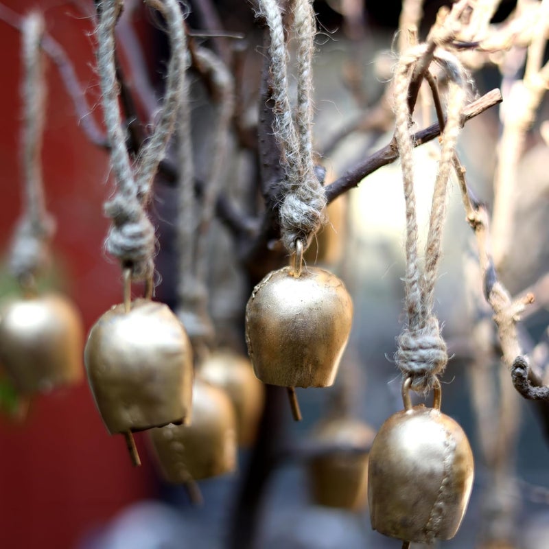 DULI Pack of 10 Rustic Mini Bell – Vintage Brass Hanging Bells for Decor & Craft (Wholesale), Wall Art, Diwali Decor, Home Decor Hanging Bells (Packof10: SmallBellswithRope) - Image 3
