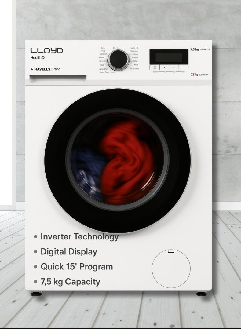 Lloyd 7 Kg Front Load Washing Machine, Model GLWF703POGWT04 – Energy-Efficient Inverter Motor, 1200 RPM Spin Speed, Multiple Wash Programs, LED Display, Child Lock, Quick Wash, White Finish – Ideal for Medium-Sized Households - Image 4