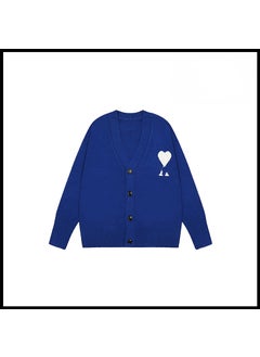 Trendy Brand Love Knit Cardigan Oversized V-Neck Sweater Colorful blue [2105v collar cardigan style]