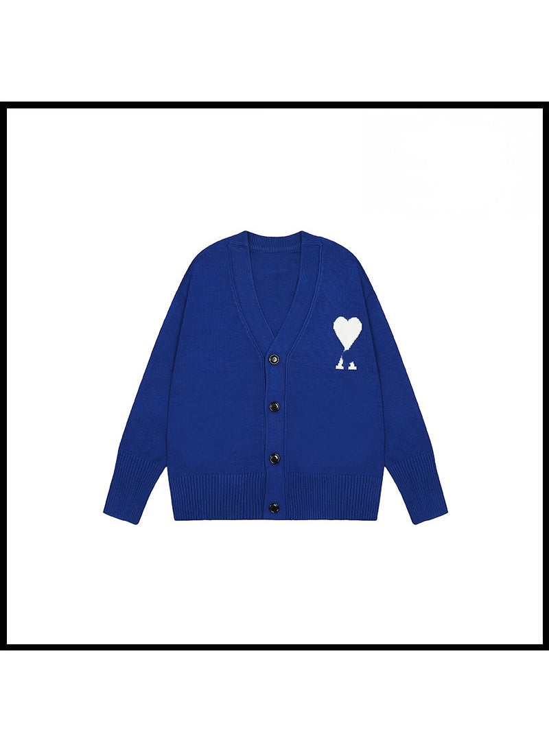 Generic - Trendy Brand Love Knit Cardigan Oversized V-Neck Sweater Colorful blue [2105v collar cardigan style] - Image 1