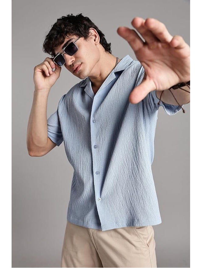 fyltr Men's Casual Shirt  - Textured Comfort: Crafted from a crinkled fabric that adds dimension and all-day ease - Image 4