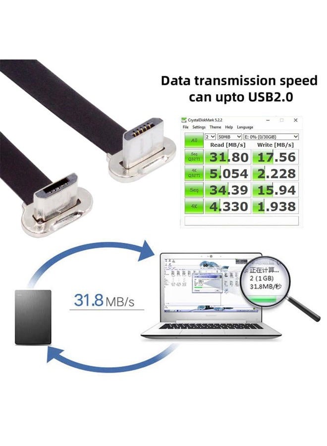 Cablecc 65W USB-C Type C to USB-C Ultra Slim Flat Power USB2.0 Data Angled Cable Fast Charge for Laptop Tablet Phone - Image 3
