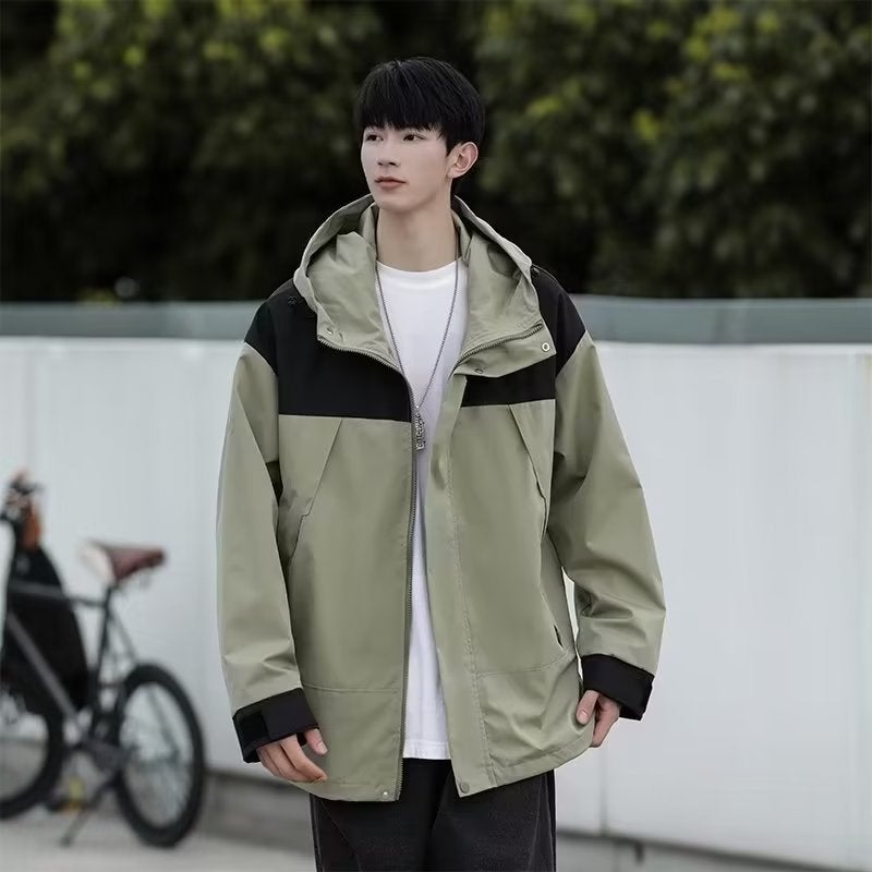 Colorblock Windbreaker Unisex Spring Fall 2024 Trendy Waterproof Jacket Green [counter quality]] 