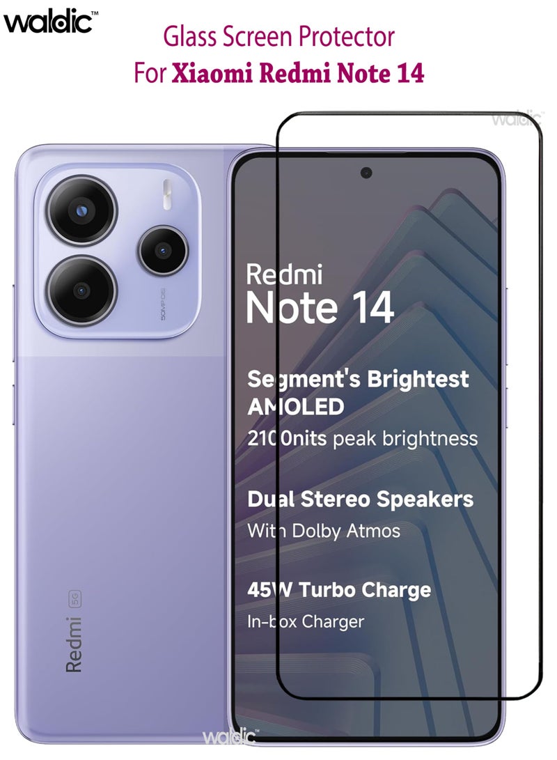 Waldic Xiaomi Redmi Note 14 Screen Protector | Tempered Glass Compatible with Xiaomi Redmi Note 14 | Screen Protector Full HD Quality Tempered Glass Anti-Scratch Edge to Edge Coverage with Easy Installation Kit - Black - Image 1
