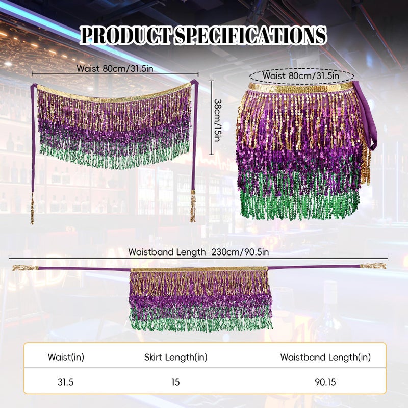 FeelfunFeather Sequin Tassel Skirt Women's Belly Dance Hip Scarf Skirts for Rave Festival Party Costume Stage Performance-Mardigras - Image 4