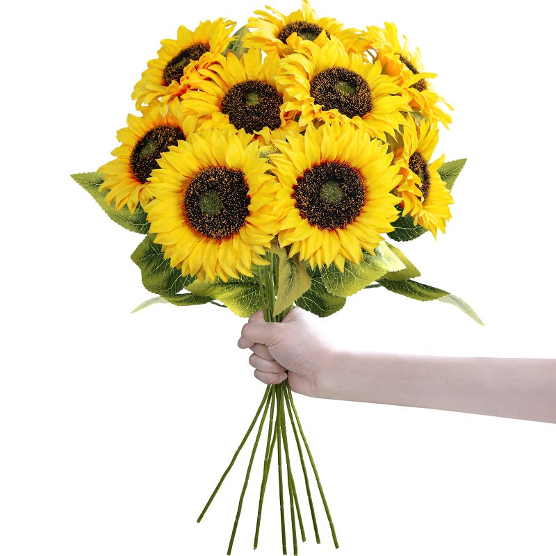 Winlyn 9Pack Artificial Sunflower Stems 197 Tall Full  Lifelike Yellow Silk Flowers with Long Stems for Vase Bouquet Centerpiece Wreath Floral Arrangement Wedding Birthday Party Fall Dcor