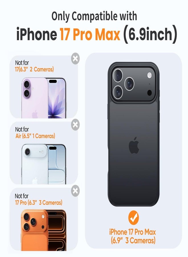 جراب Yriklso لهاتف iPhone 17 Pro Max، واقي شاشة وعدسة كاميرا، مقاوم للصدمات، حماية من السقوط بمعايير عسكرية، غطاء خلفي صلب رفيع وشفاف، أسود - Image 2