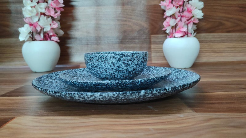 VolCraft Ceramic Dinner Set Including 5 Dinner Plates, 5 Quarter Plates, 5 Katori Bowls Stoneware Crockery Set, Dinnerware Set Microwave & Dishwasher Safe, 15 Pieces - Image 2