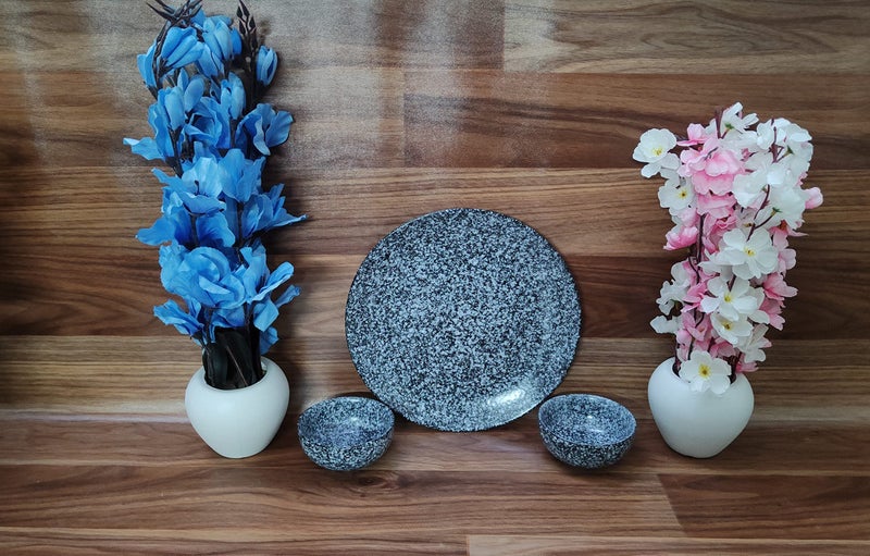 VolCraft Ceramic Dinner Set Including 5 Dinner Plates, 5 Quarter Plates, 5 Katori Bowls Stoneware Crockery Set, Dinnerware Set Microwave & Dishwasher Safe, 15 Pieces - Image 4