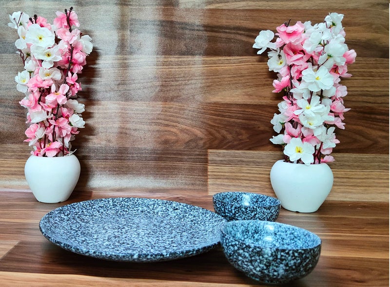 VolCraft Ceramic Dinner Set Including 5 Dinner Plates, 5 Quarter Plates, 5 Katori Bowls Stoneware Crockery Set, Dinnerware Set Microwave & Dishwasher Safe, 15 Pieces - Image 3