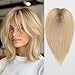 HAIRCUBE Women's Top Hairpieces, 100% Real Human Hair with Bangs, Swiss Lace Base, Hand-Tied, 14inch Ombre Light Blonde - Image 2