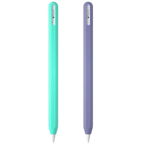 AKSHFETH Silicone Cover Sleeve for Apple Pencil USB-C Ultra Thin Cover Case for Apple Pencil USB C Accessories Soft Ipad Apple Pencil Grip Silicone Case (Mint Green+Lavender Grey) - Image 1
