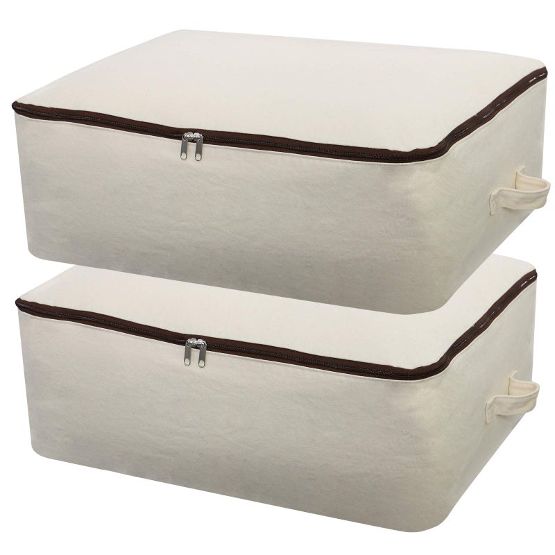 2PCS Canvas Storage Bag 12OZ Thick Soft Breathable Closet Organizer for Beddings Comforters Pillows Blankets Clothes 25618587inch Beige