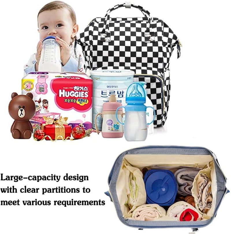 MCWTH Checkered Diaper Bag Backpack Set for Baby Girls Mom Large Capacity MultiFunction Nappy Bags Organizer - Image 5