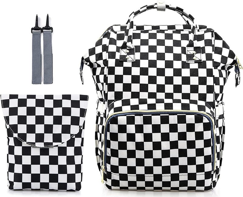 MCWTH Checkered Diaper Bag Backpack Set for Baby Girls Mom Large Capacity MultiFunction Nappy Bags Organizer - Image 1
