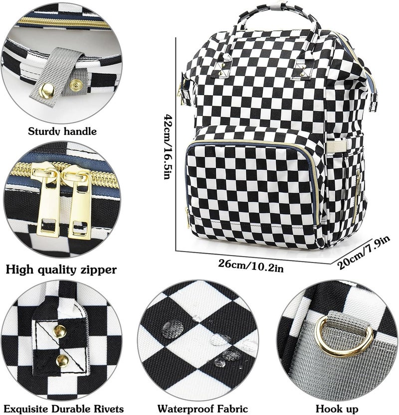 MCWTH Checkered Diaper Bag Backpack Set for Baby Girls Mom Large Capacity MultiFunction Nappy Bags Organizer - Image 2
