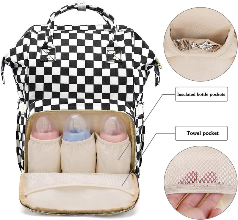MCWTH Checkered Diaper Bag Backpack Set for Baby Girls Mom Large Capacity MultiFunction Nappy Bags Organizer - Image 3