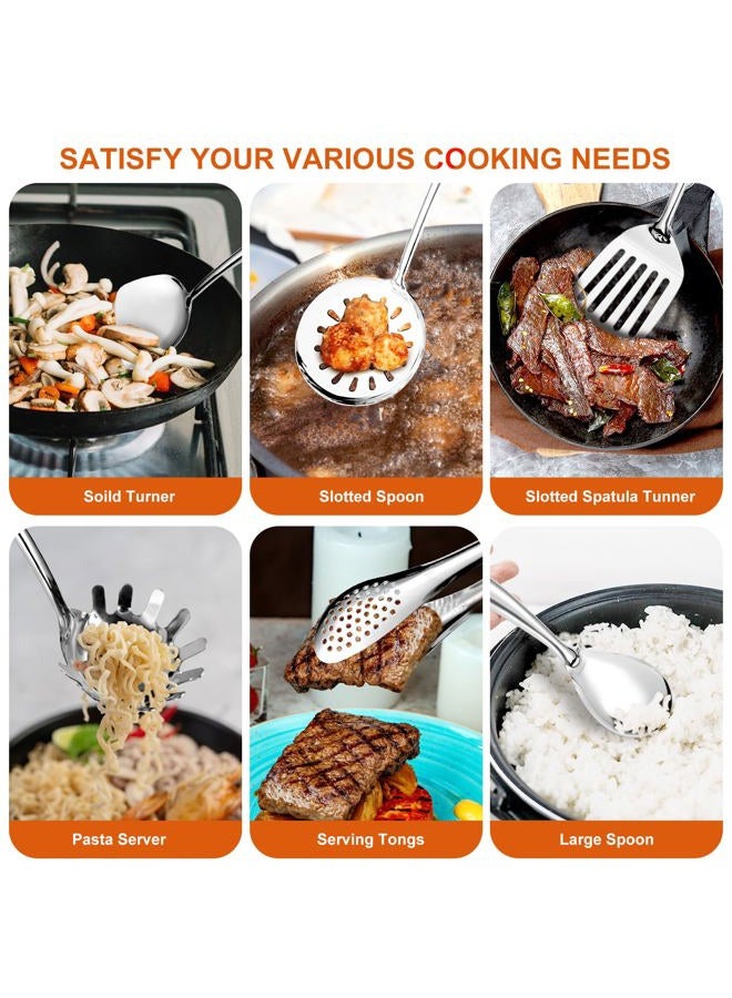 OARSE 304 Stainless Steel Kitchen Utensil Set,11 Pcs Stainless Steel Cooking Utensil,Long Metal Cooking Utensil Gadgets Tools Set with Spatula, Spoon,Skimmer,Tongs etc (Dishwasher Safe) - Image 3