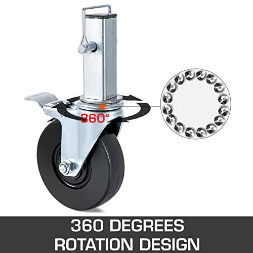 BestEquip 4 Pack 5Inch Scaffolding Rubber Swivel Caster Wheels with Dual Locking Heavy Duty Casters 1.26 Inch Square Stem 440LBS Capacity per Wheel - Image 3