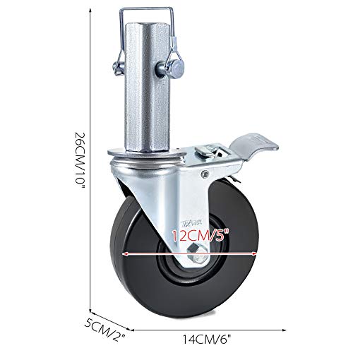 BestEquip 4 Pack 5Inch Scaffolding Rubber Swivel Caster Wheels with Dual Locking Heavy Duty Casters 1.26 Inch Square Stem 440LBS Capacity per Wheel - Image 2