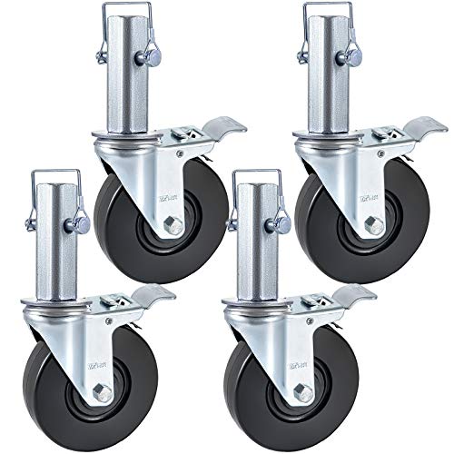 BestEquip 4 Pack 5Inch Scaffolding Rubber Swivel Caster Wheels with Dual Locking Heavy Duty Casters 1.26 Inch Square Stem 440LBS Capacity per Wheel - Image 1