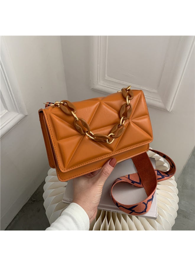 Simple Casual Handbag Fashionable 2021 Vintage Unique Wide Shoulder Strap Single Shoulder Bag Stylish Thick Chain Small Bag-Color:White - Image 2